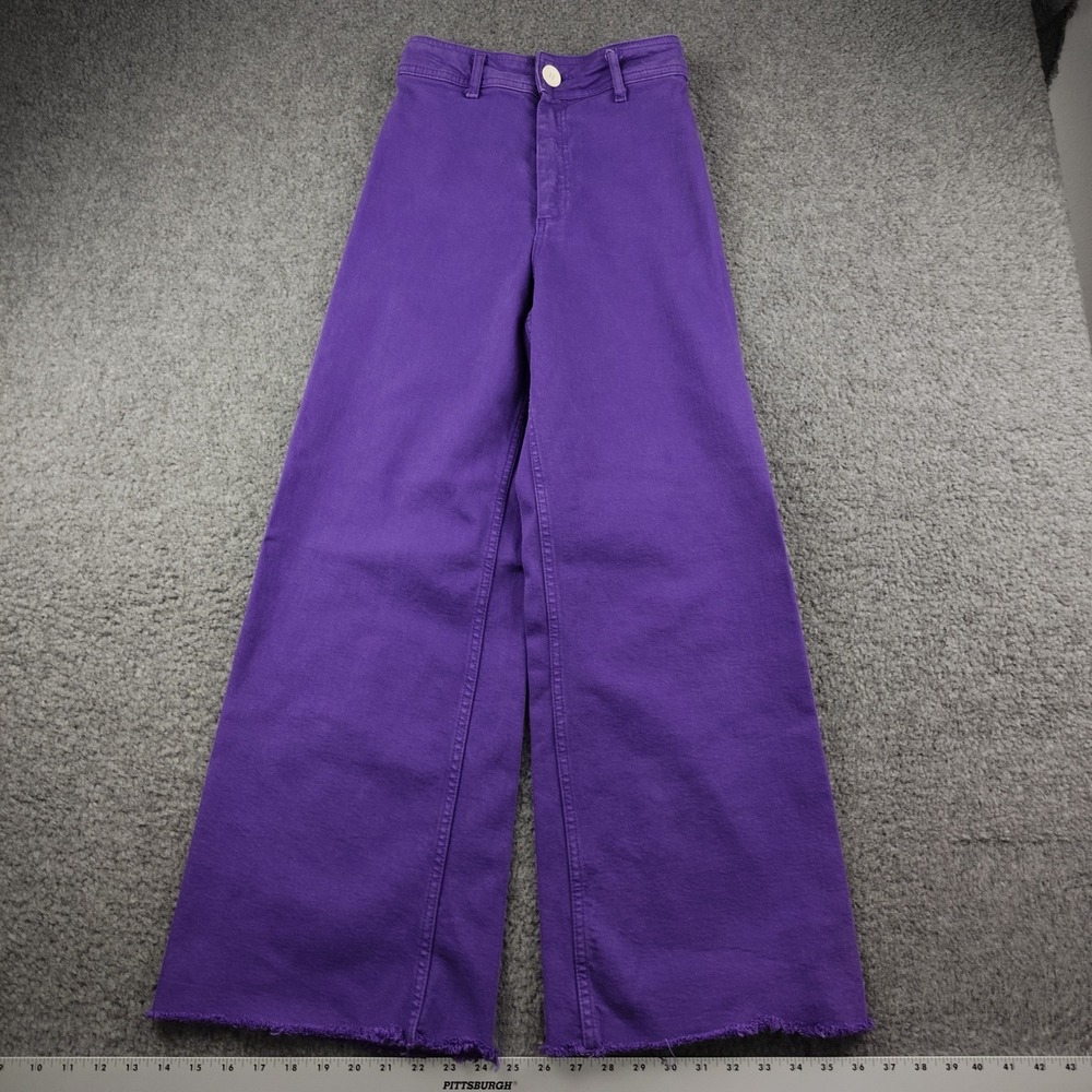 Zara Flare Pants Sz 0 High Waisted Wide Leg Purple Trousers EUC
